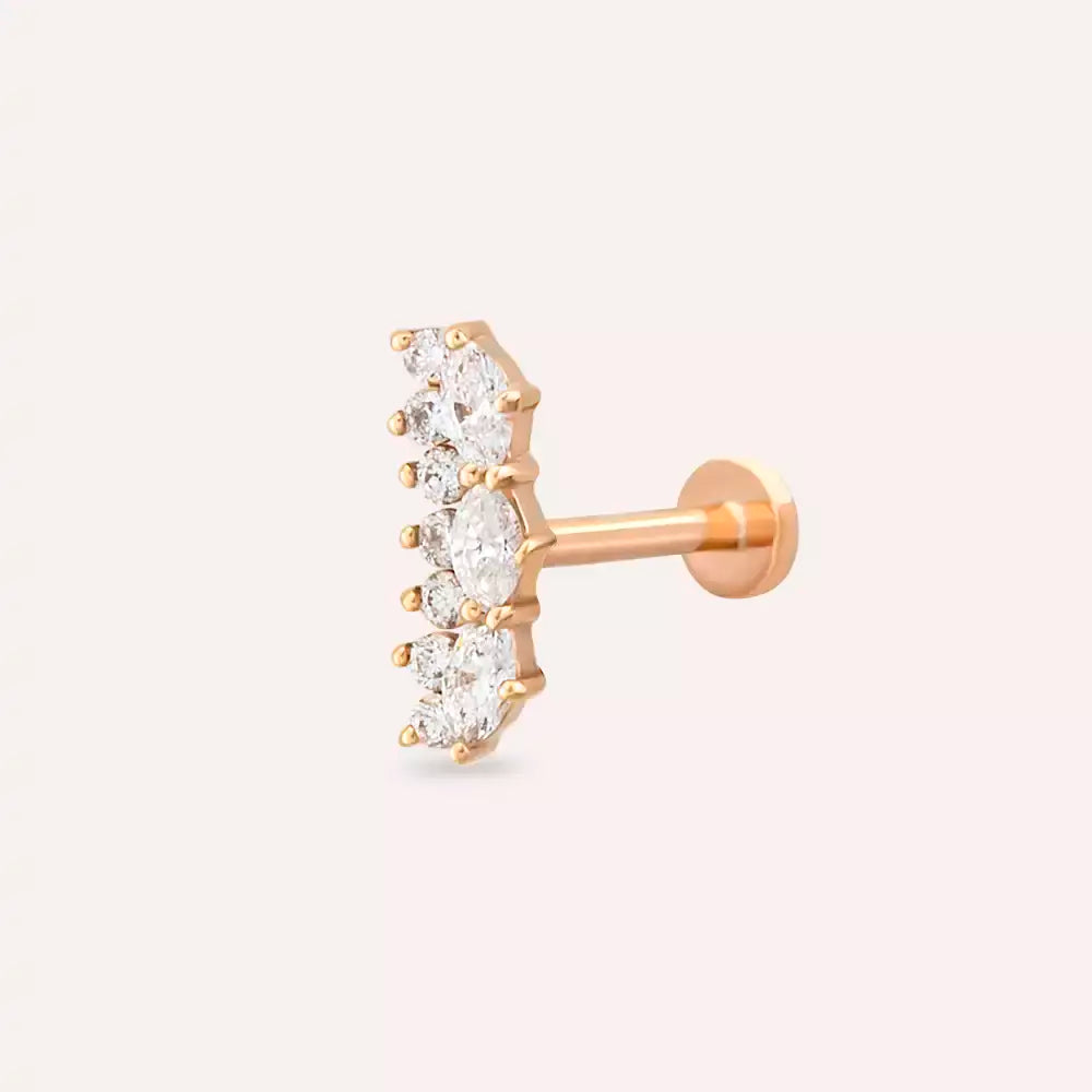 Raya Pırlanta Taşlı Rose Altın Piercing