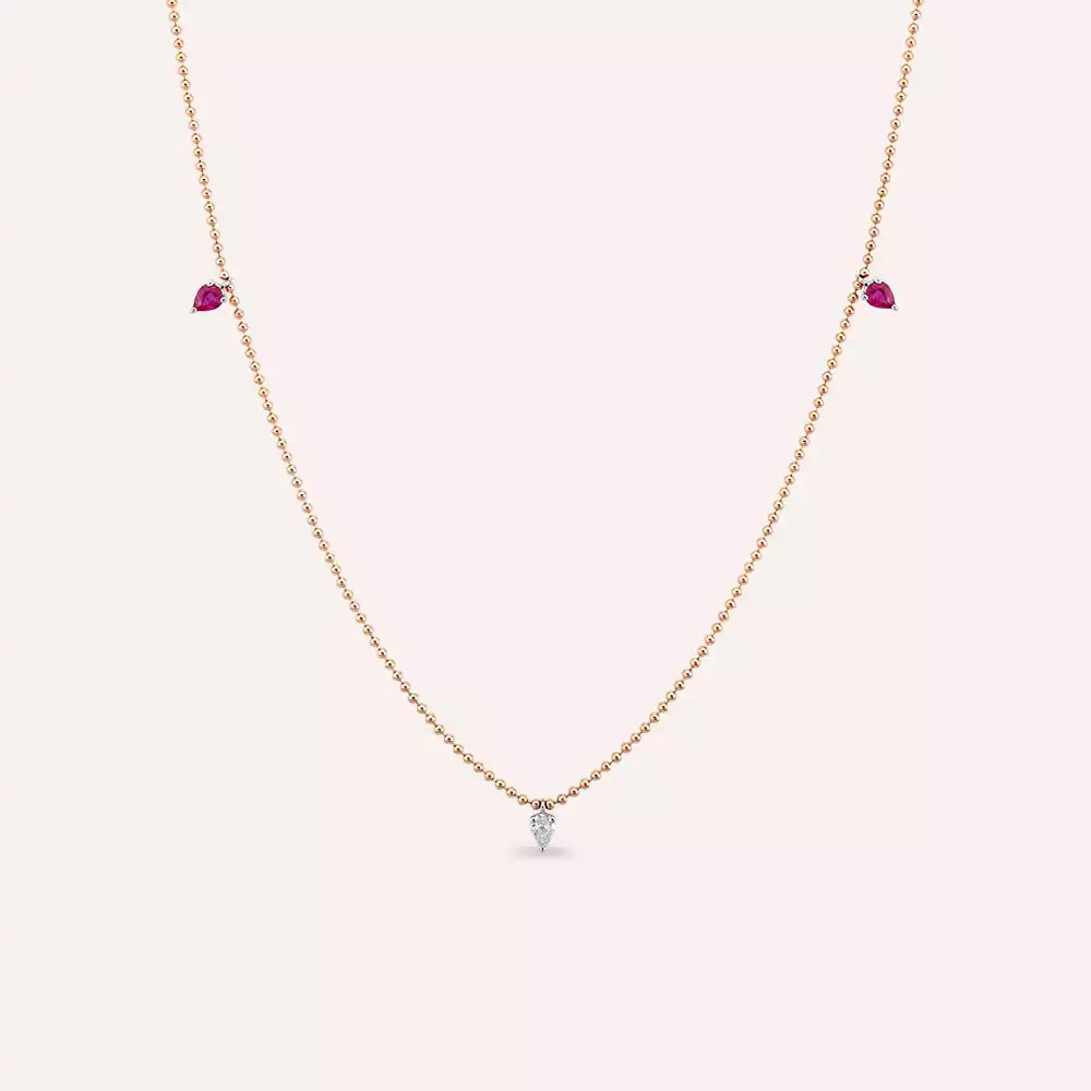 Raya Yakut ve Pırlanta Taşlı Rose Altın Kolye