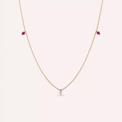 Raya Yakut ve Pırlanta Taşlı Rose Altın Kolye