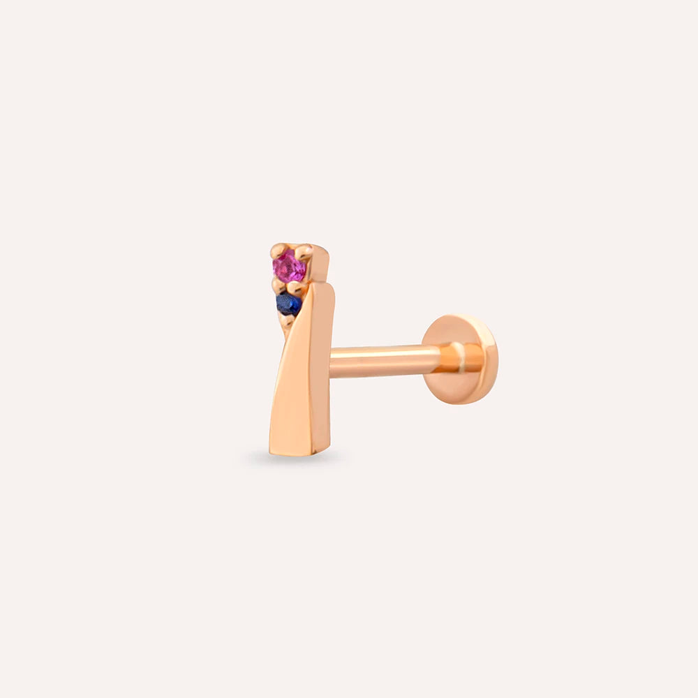 Rea Multicolor Safir Taşlı Rose Altın Piercing