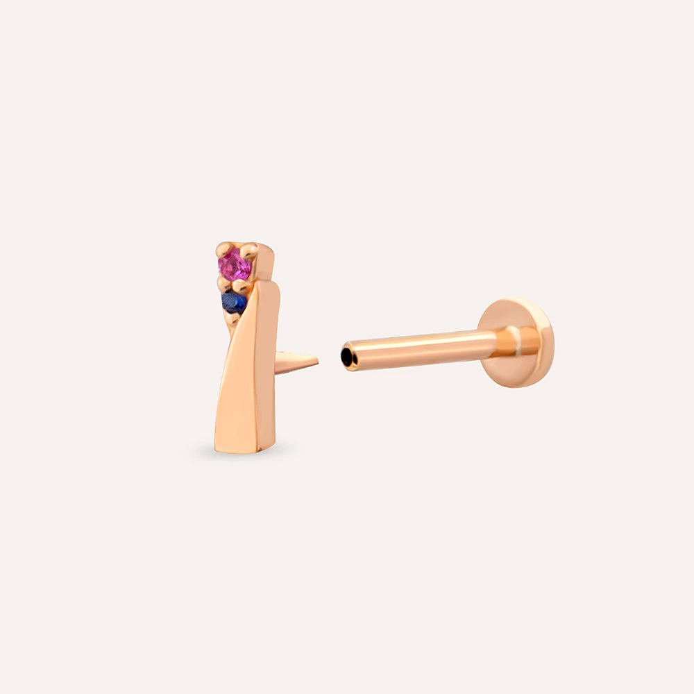 Rea Multicolor Safir Taşlı Rose Altın Piercing