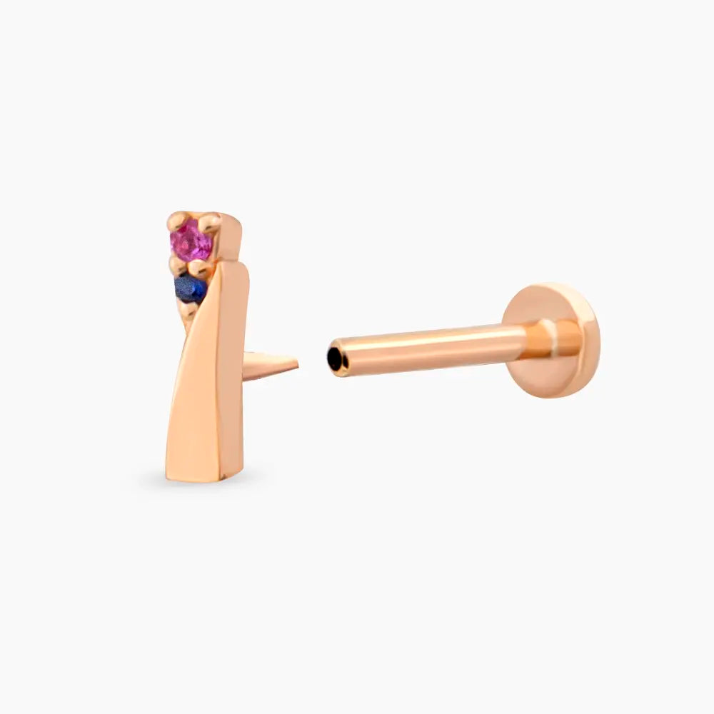 Rea Multicolor Safir Taşlı Rose Altın Piercing