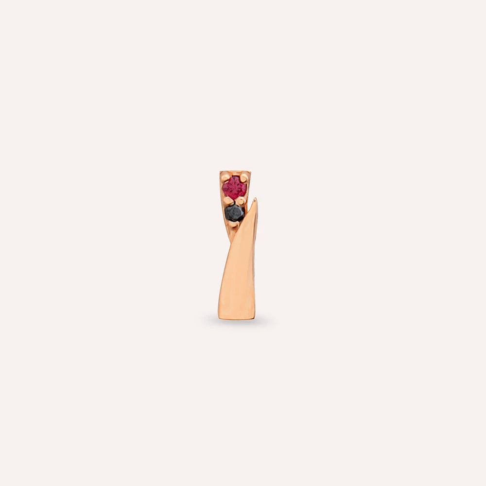 Rea Red Safir ve Siyah Pırlanta Taşlı Rose Altın Piercing