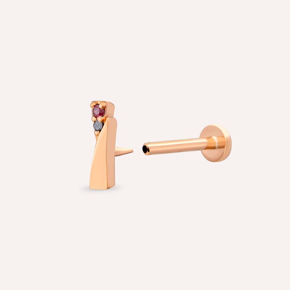 Rea Red Safir ve Siyah Pırlanta Taşlı Rose Altın Piercing