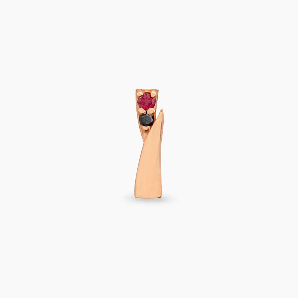 Rea Red Safir ve Siyah Pırlanta Taşlı Rose Altın Piercing