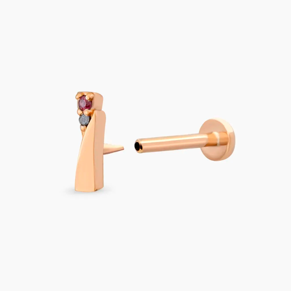 Rea Red Safir ve Siyah Pırlanta Taşlı Rose Altın Piercing
