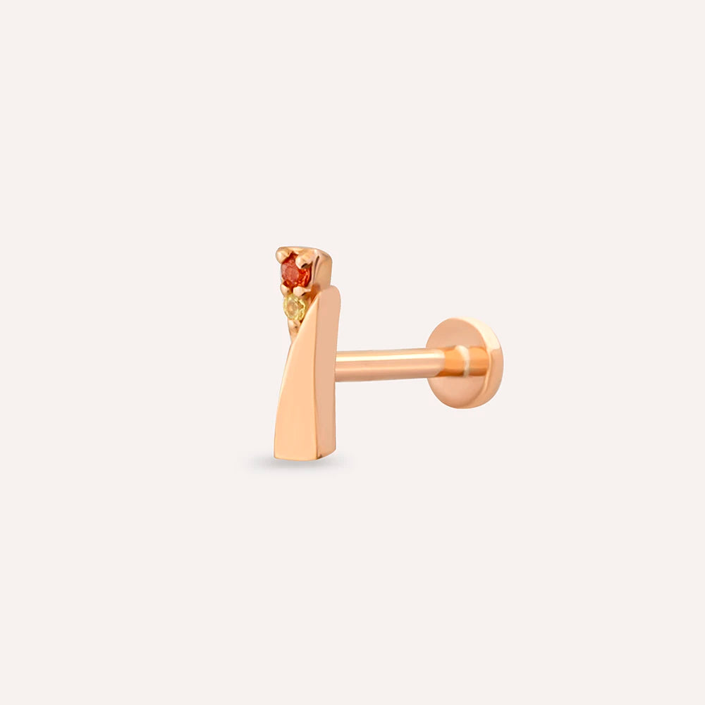 Rea Yellow ve Orange Safir Taşlı Rose Altın Piercing