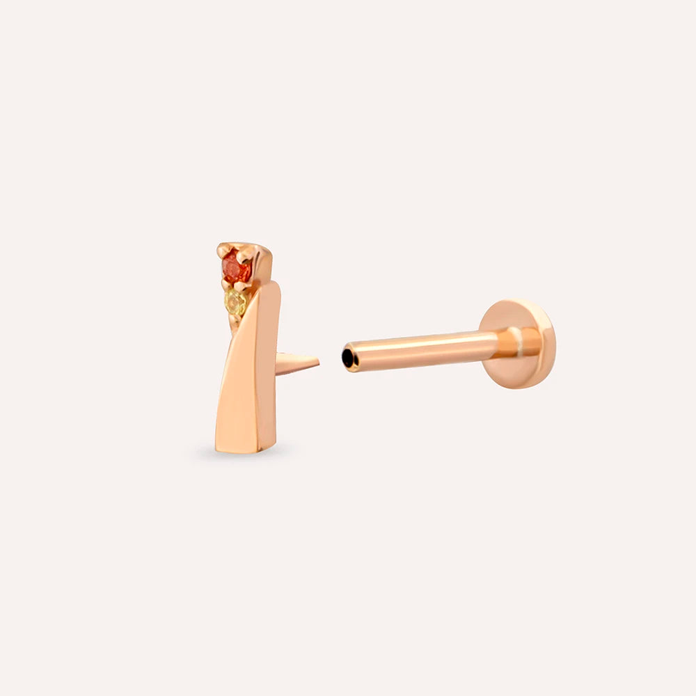 Rea Yellow ve Orange Safir Taşlı Rose Altın Piercing