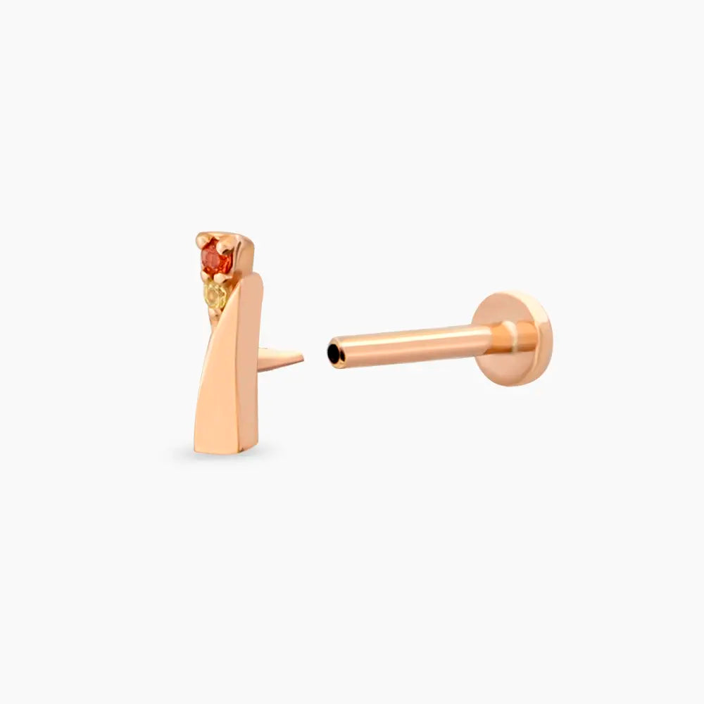 Rea Yellow ve Orange Safir Taşlı Rose Altın Piercing