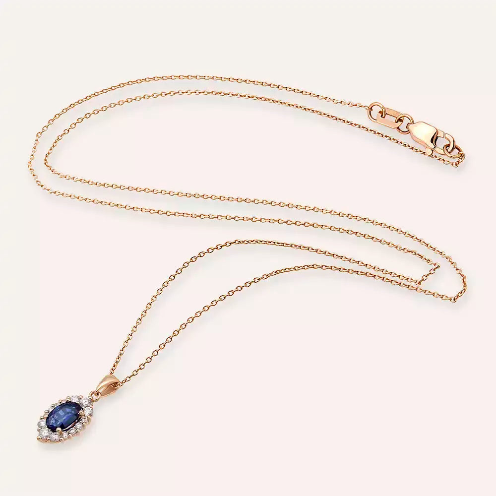 Regina Multicolor Safir ve Pırlanta Taşlı Rose Altın Kolye