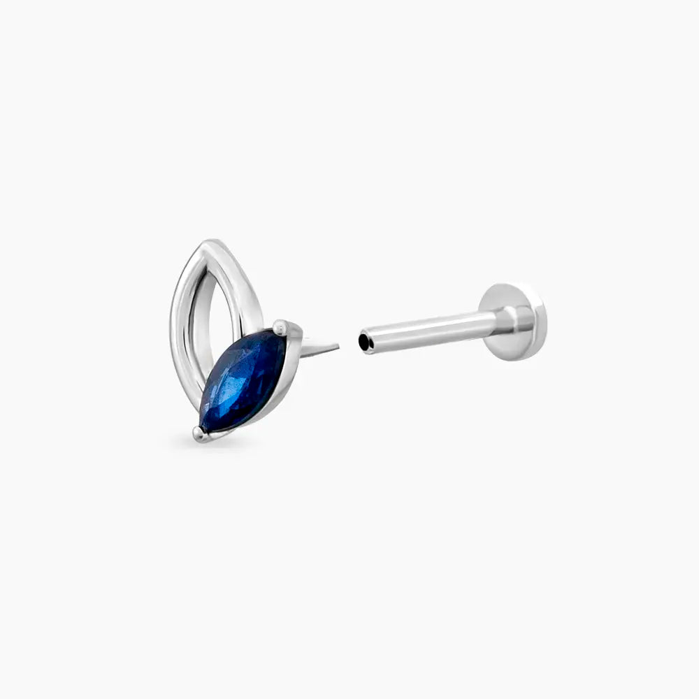 Rhea Markiz Kesim Blue Safir Taşlı Beyaz Altın Piercing