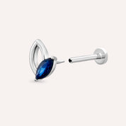 Rhea Markiz Kesim Blue Safir Taşlı Beyaz Altın Piercing