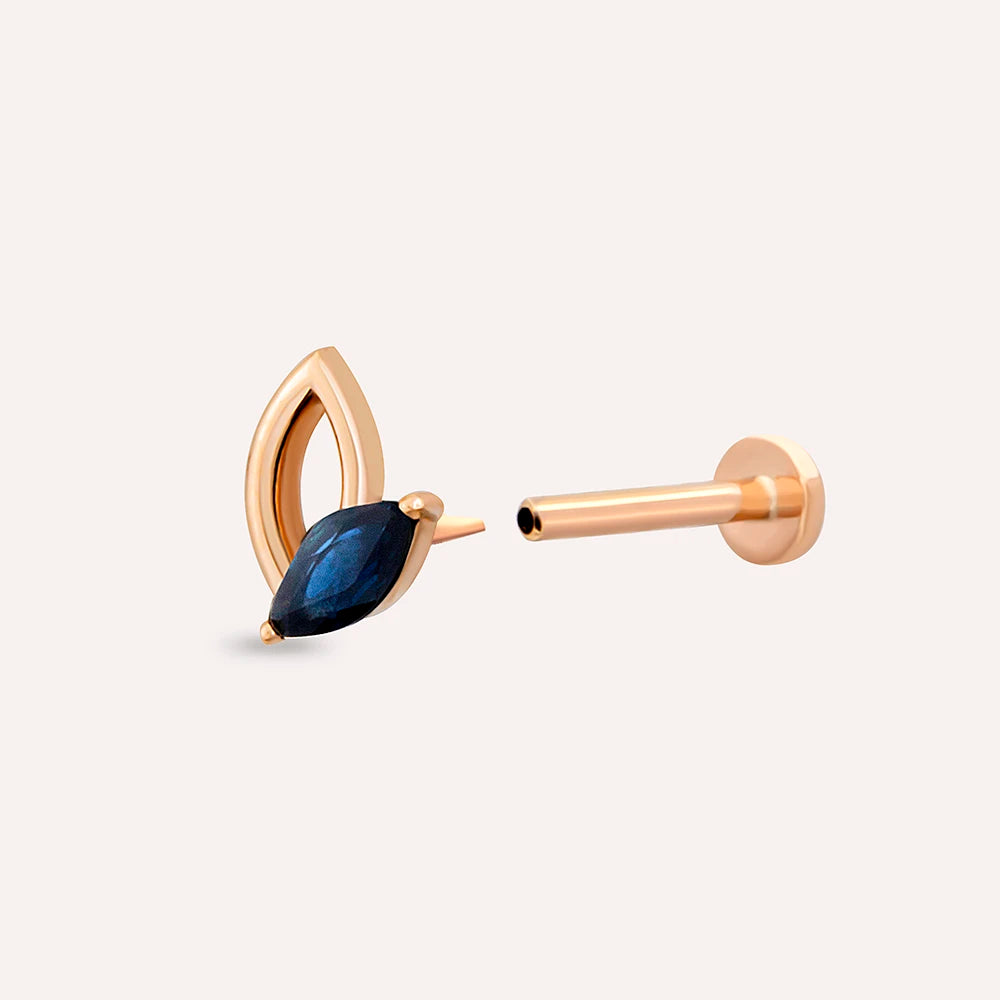 Rhea Markiz Kesim Blue Safir Taşlı Rose Altın Piercing