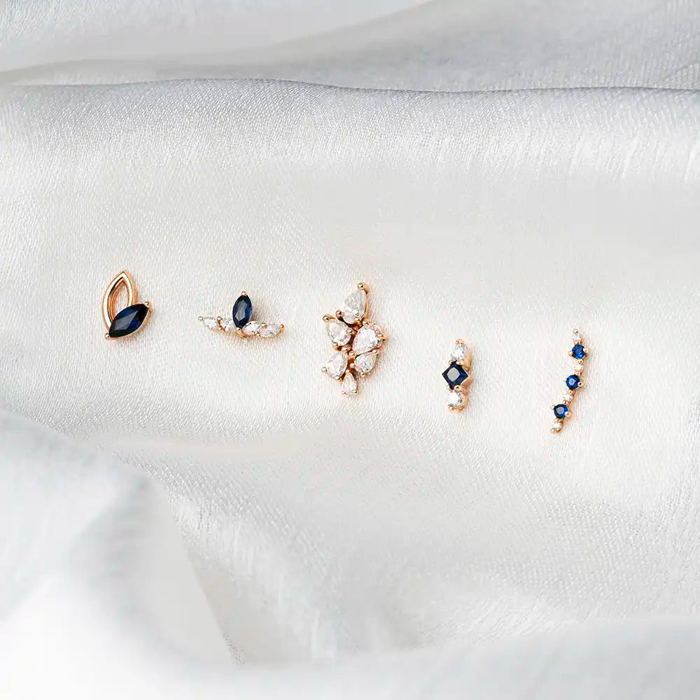 Rhea Markiz Kesim Blue Safir Taşlı Rose Altın Piercing