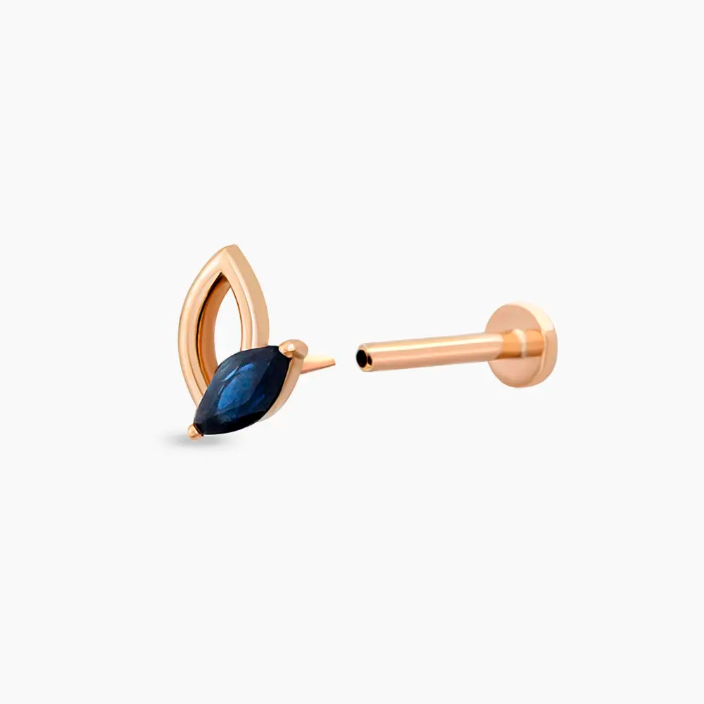 Rhea Markiz Kesim Blue Safir Taşlı Rose Altın Piercing