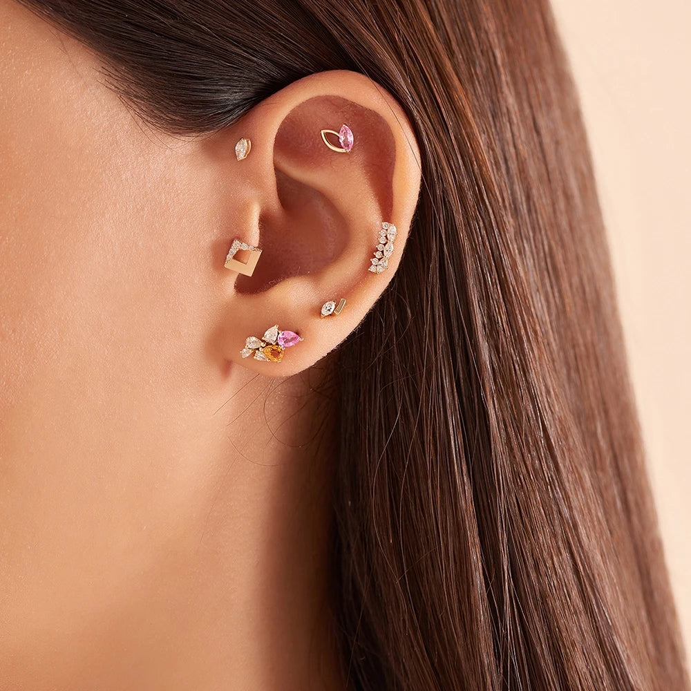 Rhea Markiz Kesim Pink Safir Taşlı Rose Altın Piercing