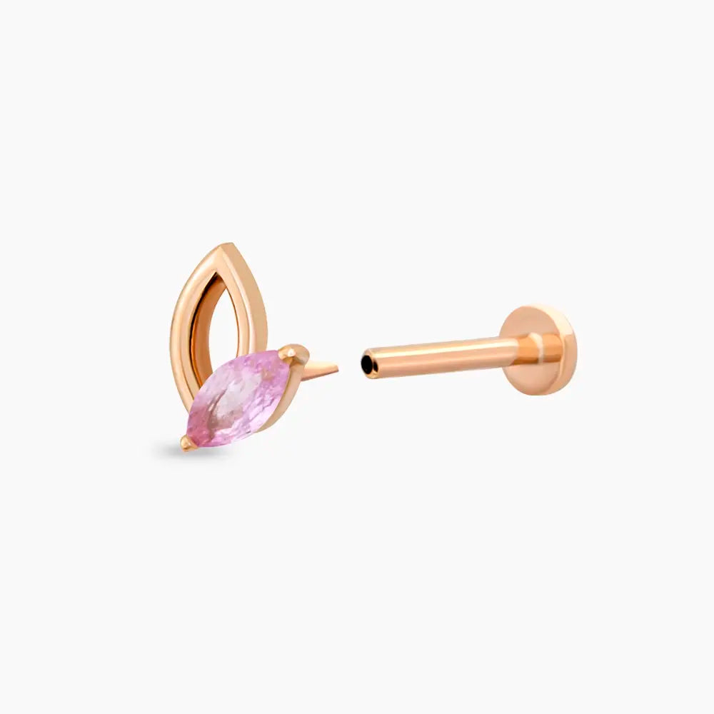 Rhea Markiz Kesim Pink Safir Taşlı Rose Altın Piercing