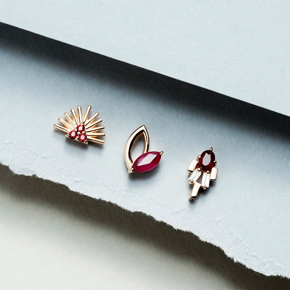 Rhea Yakut Taşlı Rose Altın Piercing