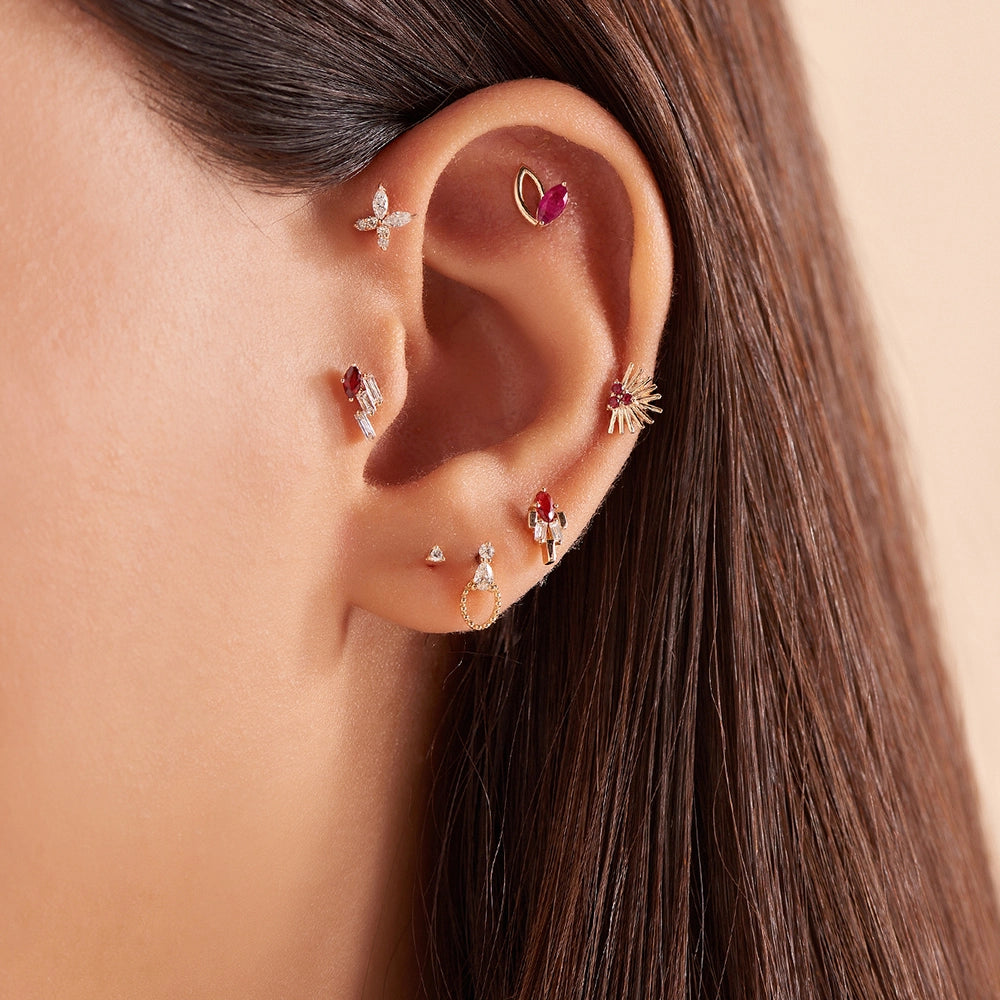Rhea Yakut Taşlı Rose Altın Piercing