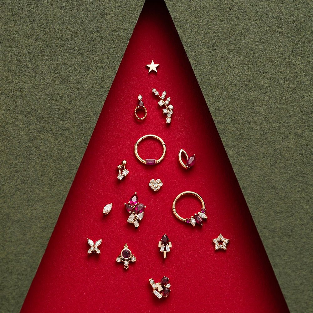 Rhea Yakut Taşlı Rose Altın Piercing