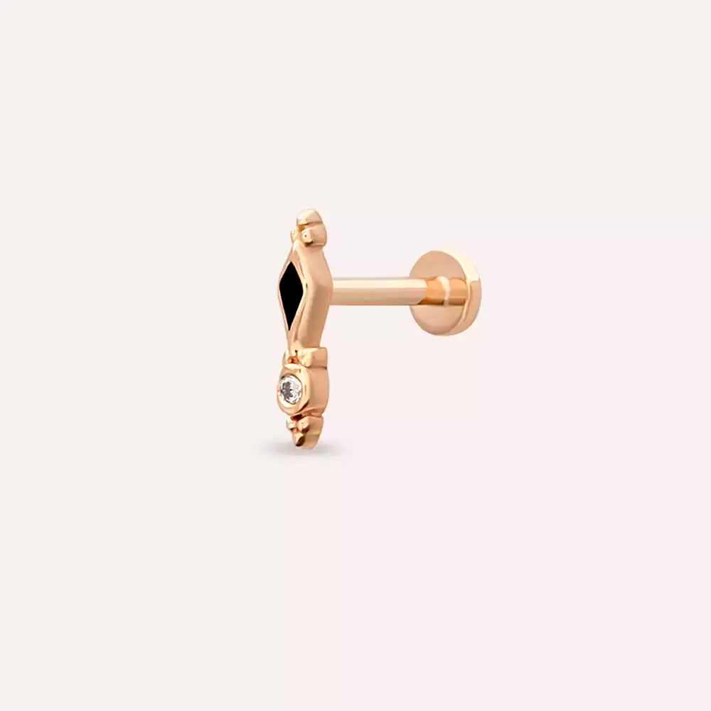 Riba Pırlanta Taşlı ve Siyah Mineli Rose Altın Piercing