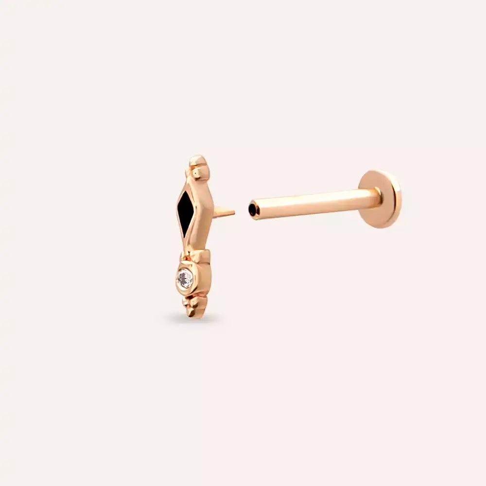 Riba Pırlanta Taşlı ve Siyah Mineli Rose Altın Piercing