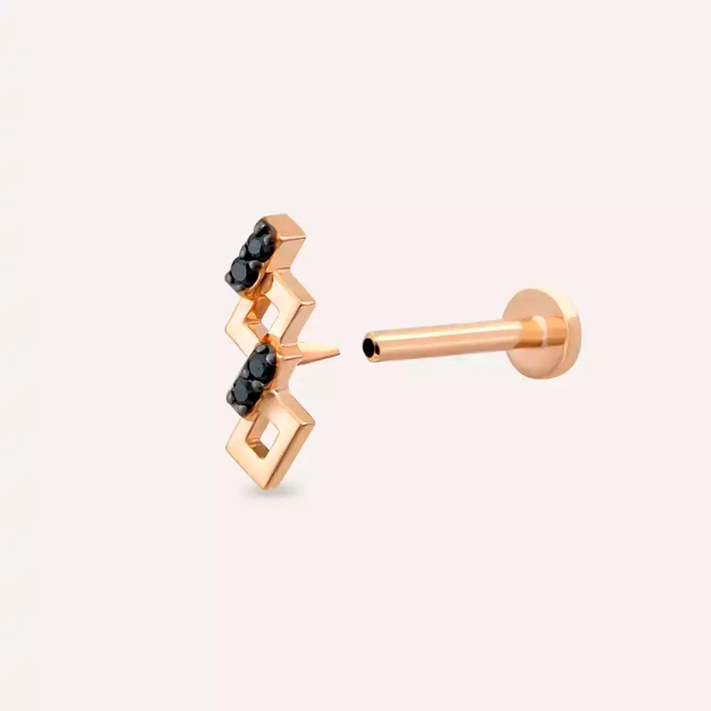 Riddle Siyah Pırlanta Taşlı Rose Altın Piercing