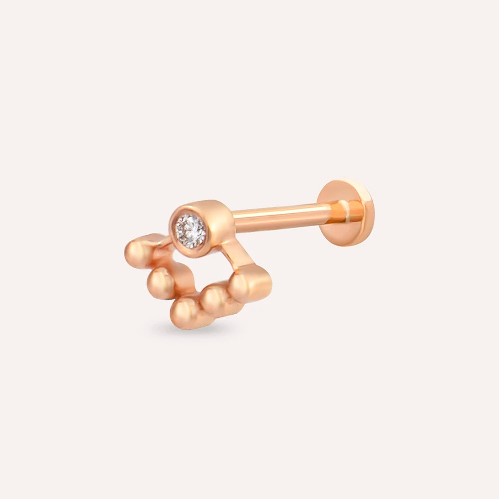 Rina Pırlanta Taşlı Rose Altın Piercing