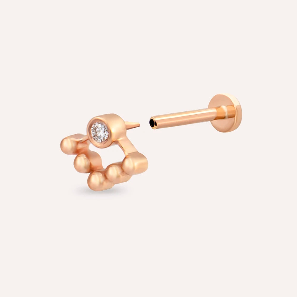 Rina Pırlanta Taşlı Rose Altın Piercing