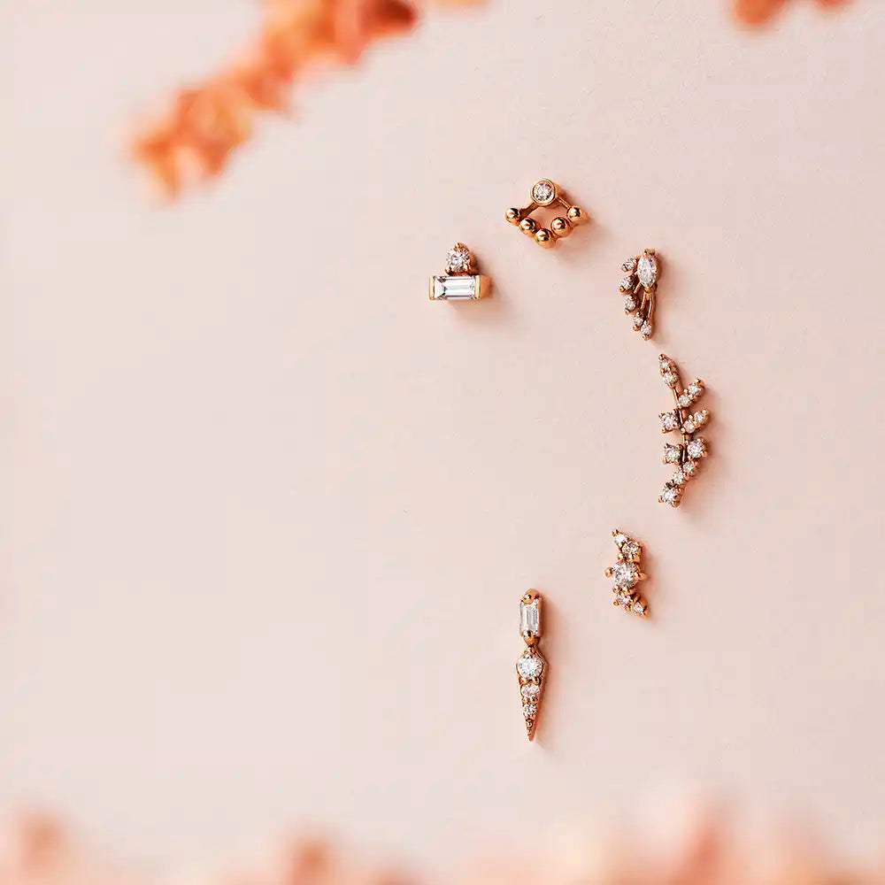 Rina Pırlanta Taşlı Rose Altın Piercing