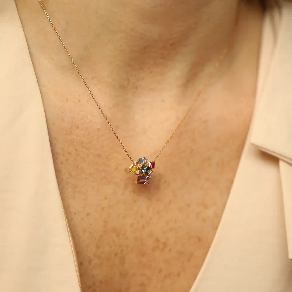 Rio 2.16 CT Multicolor Safir ve Pırlanta Taşlı Rose Altın Kolye
