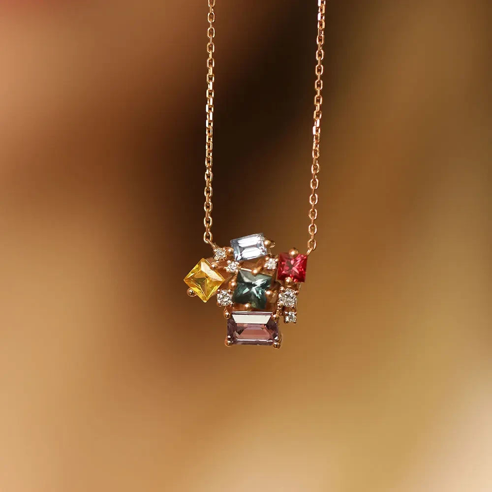 Rio 2.16 CT Multicolor Safir ve Pırlanta Taşlı Rose Altın Kolye