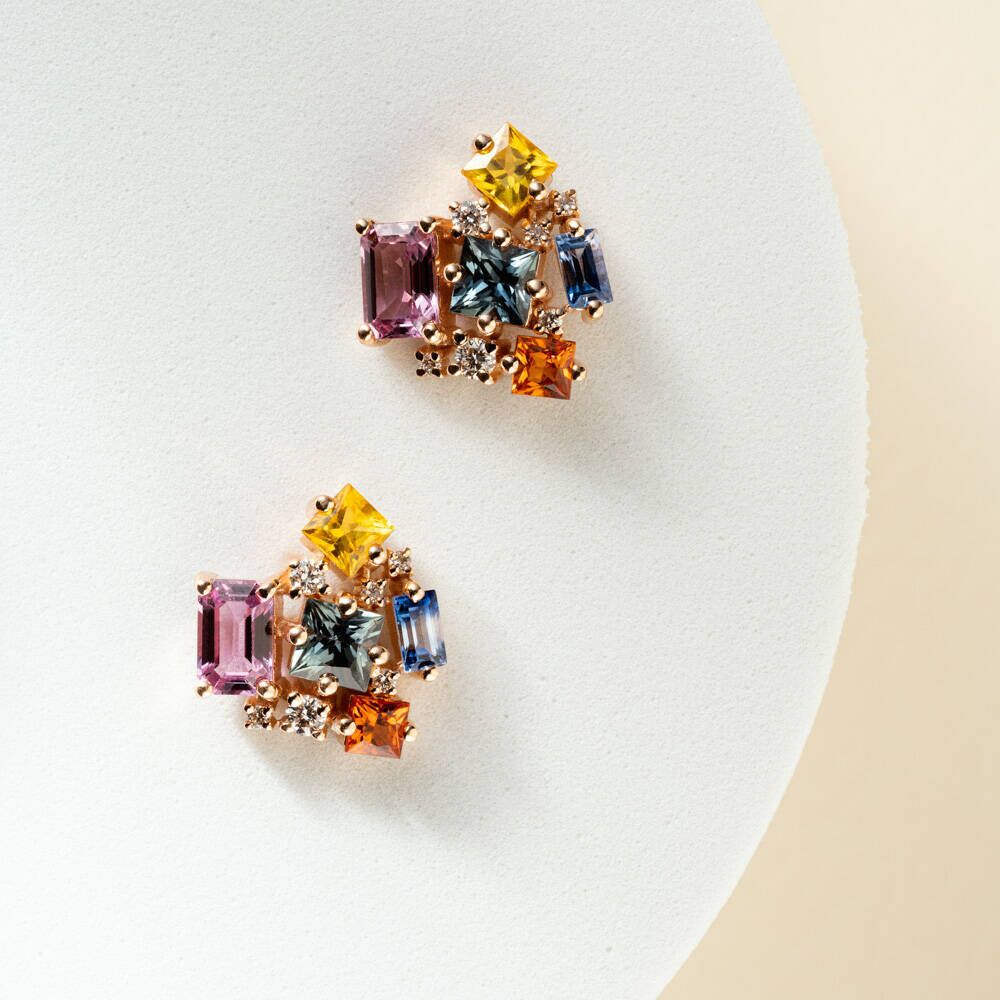Rio 4.10 CT Multicolor Safir ve Pırlanta Taşlı Rose Altın Küpe