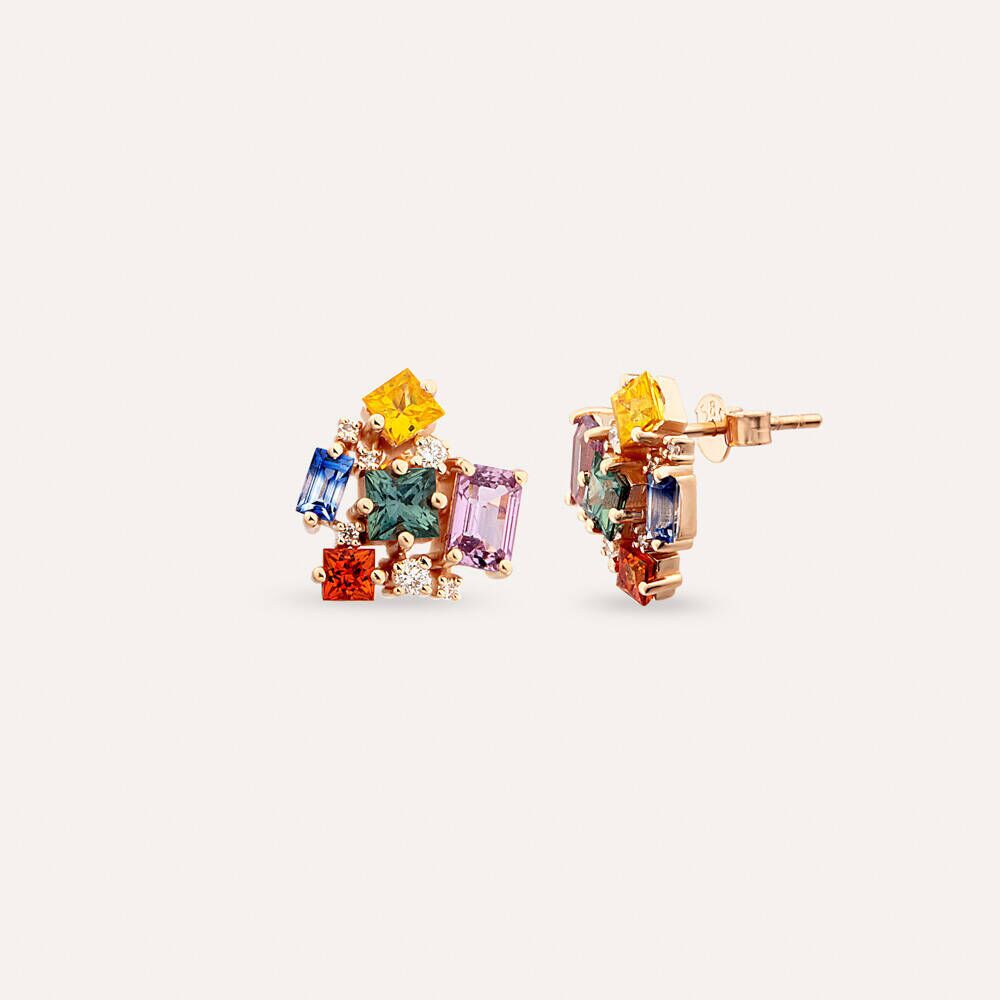 Rio 4.10 CT Multicolor Safir ve Pırlanta Taşlı Rose Altın Küpe