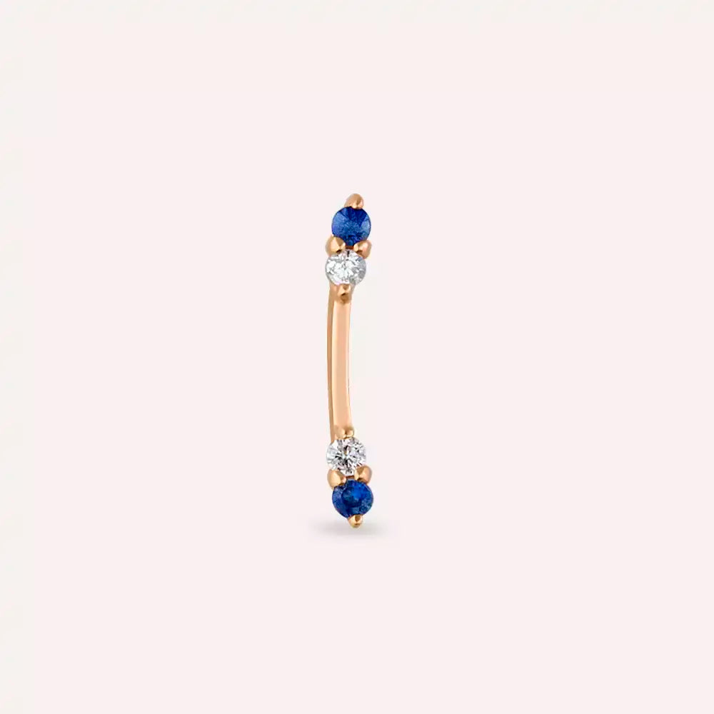 Rod Blue Safir ve Pırlanta Taşlı Rose Altın Piercing