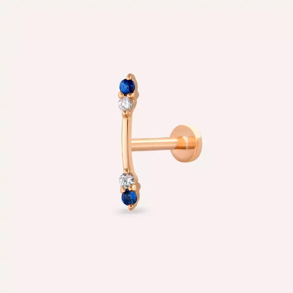 Rod Blue Safir ve Pırlanta Taşlı Rose Altın Piercing