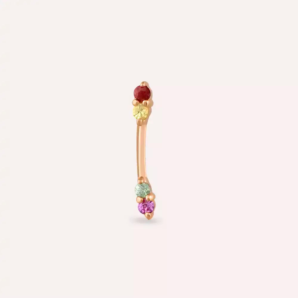 Rod Multicolor Safir Taşlı Rose Altın Piercing