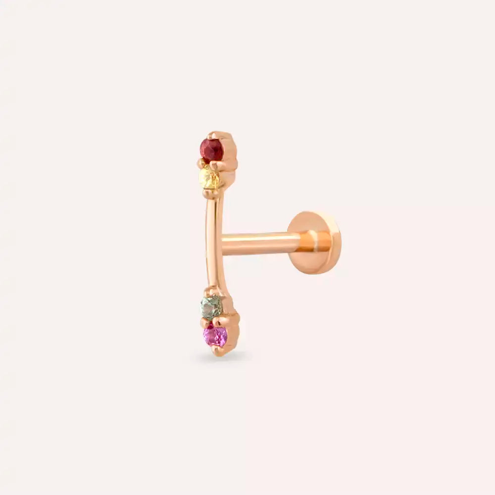 Rod Multicolor Safir Taşlı Rose Altın Piercing