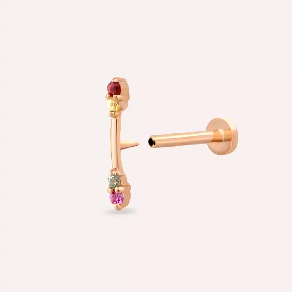 Rod Multicolor Safir Taşlı Rose Altın Piercing
