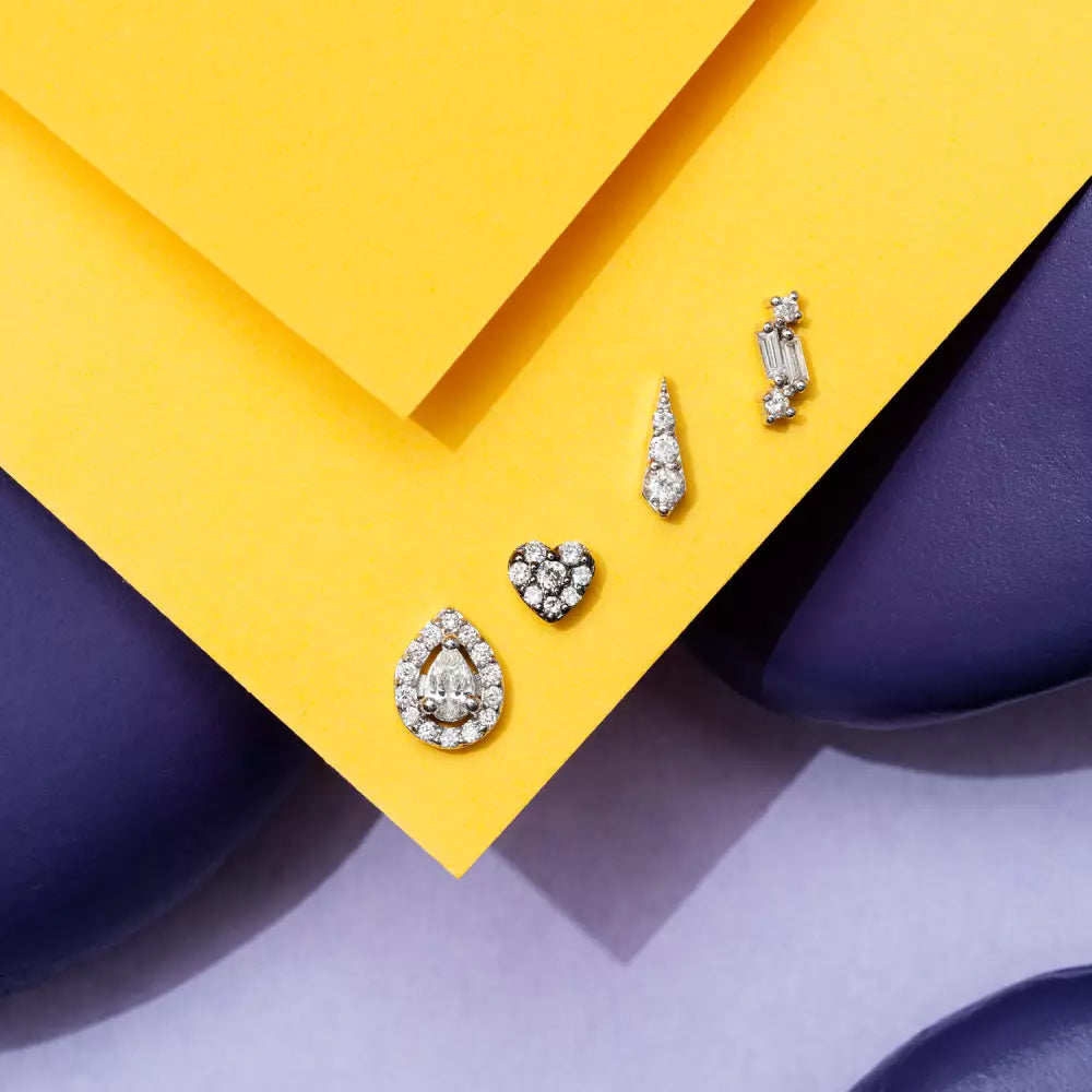 Rosa Pırlanta Taşlı Beyaz Altın Tek Küpe