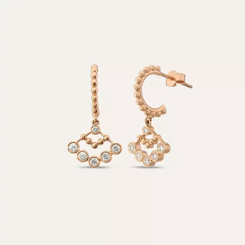 Rosary Pırlanta Taşlı Rose Altın Küpe