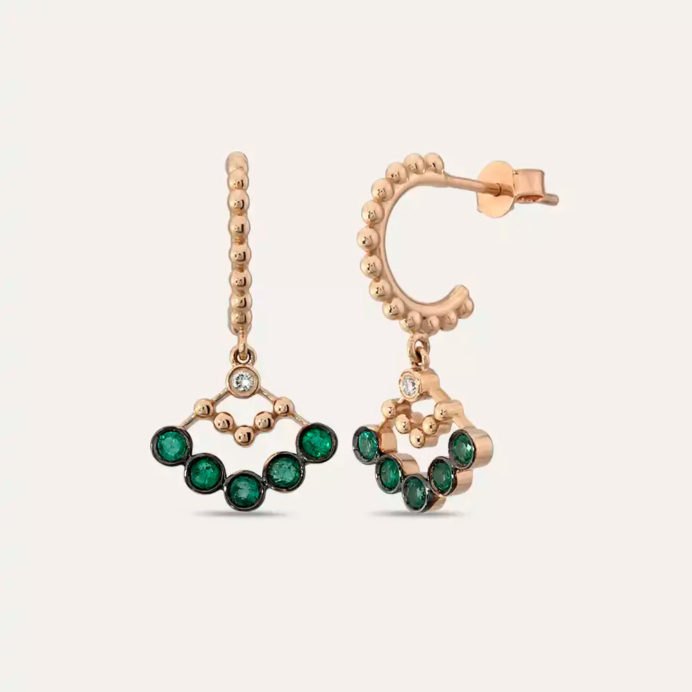 Rosary Zümrüt Taşlı Rose Altın Küpe