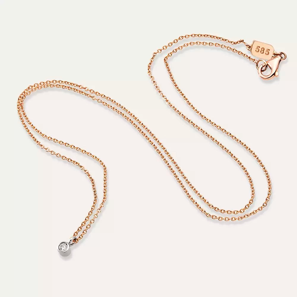 Rose ve Beyaz Altın Tektaş Kolye