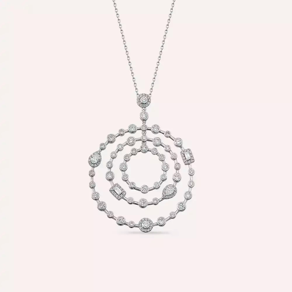 Round Pırlanta Taşlı Beyaz Altın Kolye