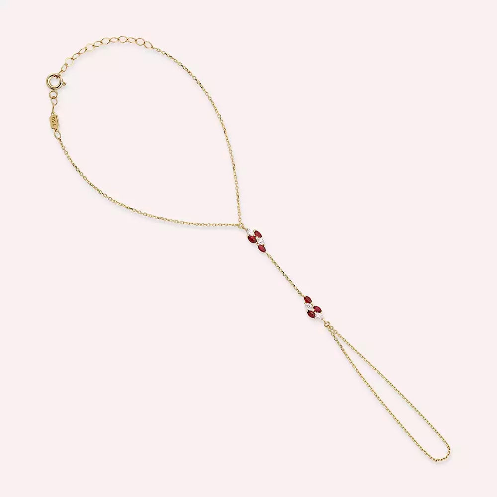 Rubia Markiz Kesim Yakut ve Pırlanta Taşlı Sarı Altın Şahmeran