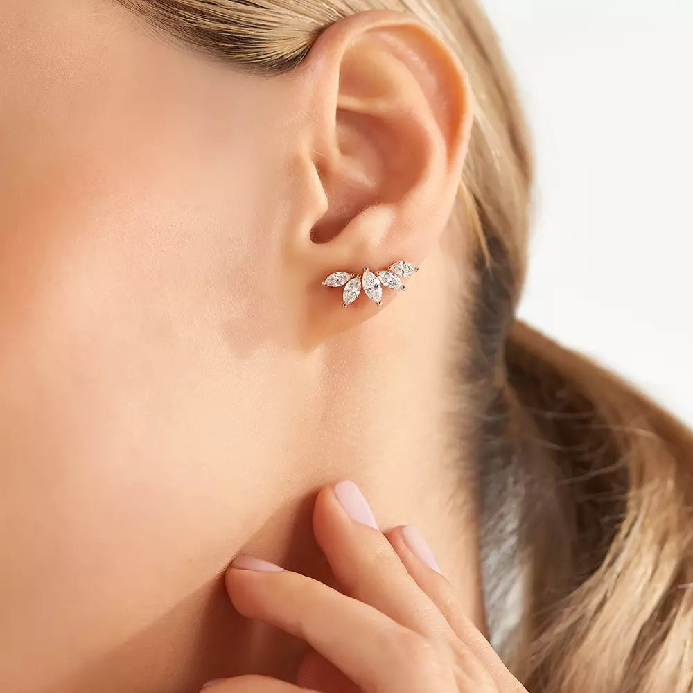 Rumi Pırlanta Taşlı Sarı Altın Küpe