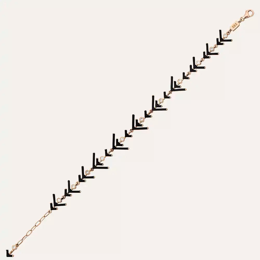 Rune Pırlanta Taşlı ve Siyah Mineli Bileklik