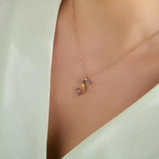 Ş Harf Brown Pırlanta ve Multicolor Safir Taşlı Rose Altın Kolye