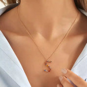 S Harf Multicolor Safir ve Brown Pırlanta Taşlı Rose Altın Kolye