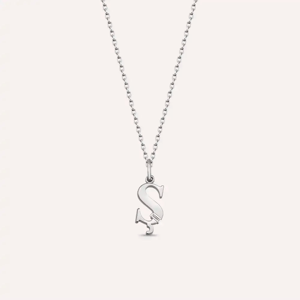 Ş Harf Pırlanta Taşlı Beyaz Altın Kolye